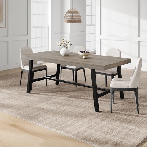 Image of GarveeHome Industrial Dining Table for 6-8 People, 70.87 inch Long Kitchen Table with Sturdy Metal Frame, Rectangular Counter for Dinner, Kitchen, Dining Room (Grey Walnut, 71 inch Non-extendable)