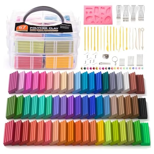 Polymerlera, shuttle Art 57 färger baka modellering lera kit med 19 skulpterande lera verktyg och tillbehör, non-stick, giftfri, idealisk gör-det-själv gåvor för barn
