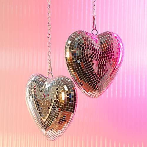 Disco Ball 2 Pack Heart Shaped Disco Balls for Party Mirror Disco Ball Decor for Table, Desk, Room, Home, Bar, KTV, Hanging Disco Decor Retro-Reflective Silver Disco Ball Lights (6 inch)