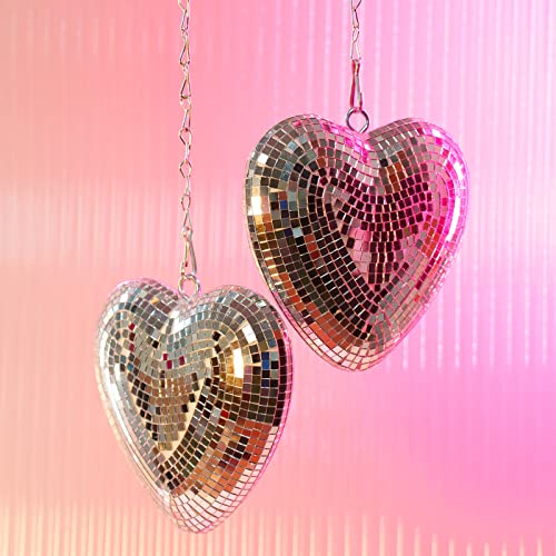 Disco Ball 2 Pack Heart Shaped Disco Balls For Party Mirror Disco Ball Decor For Table, Desk, Room, Home, Bar, Ktv, Hanging Disco Decor Retro-Reflective Silver Disco Ball Lights (6 Inch) #TOP5