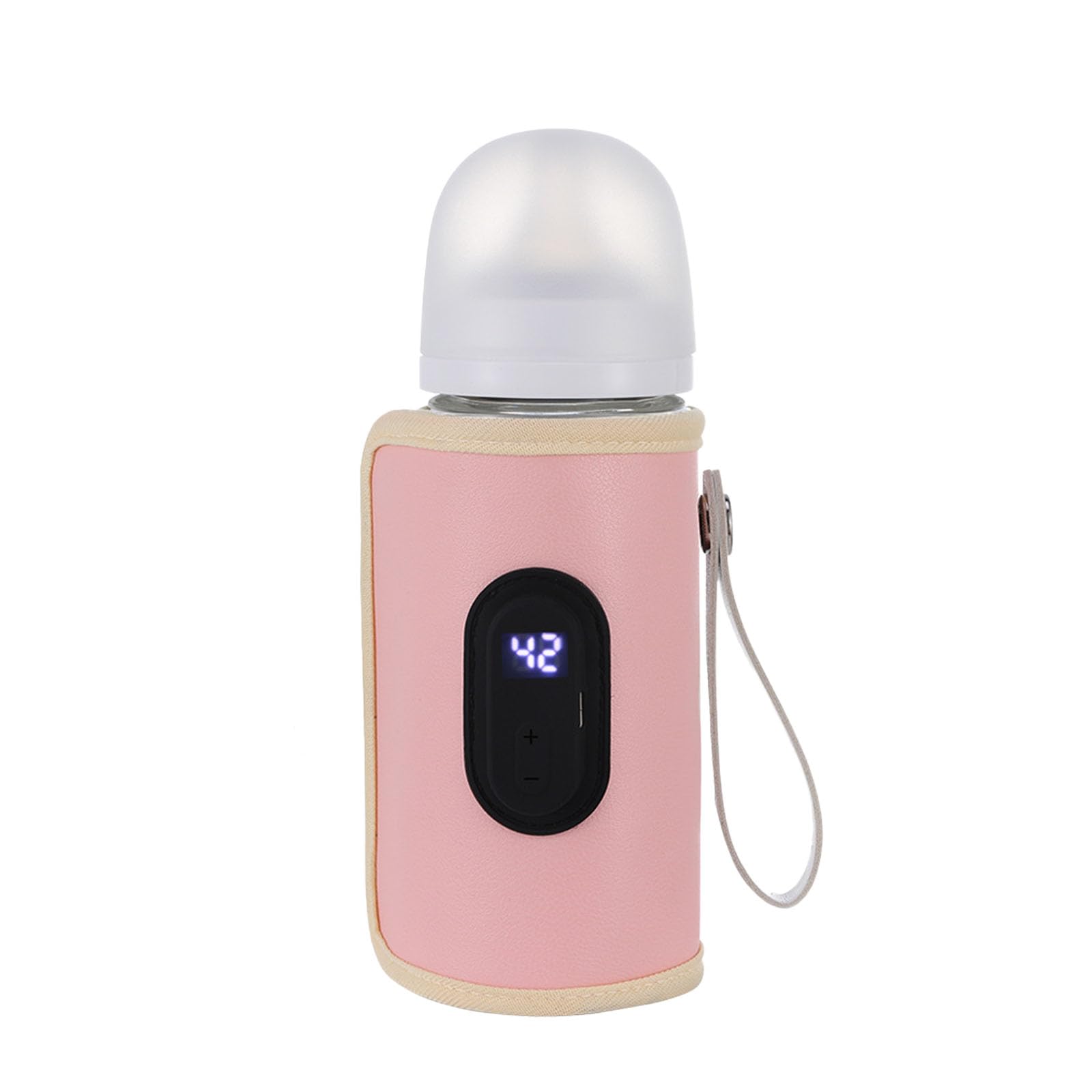Calentador de biberones, mantiene la leche caliente (sin calentamiento rápido), funda térmica portátil con 20 temperaturas, digital, USB, pantalla digital y 20 ajustes de temperatura (rosa)