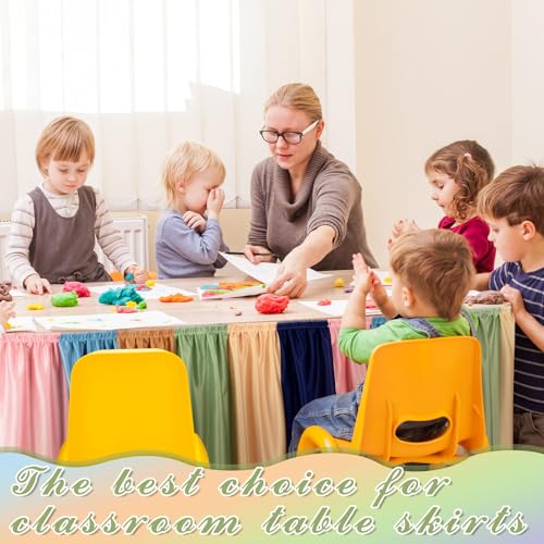Image of Oudain 14 ft Boho Colorful Table Skirt Cloths for Teacher Desk Classroom Boho Wrinkle Bohemia Table Cover Skirt for Office Kindergarten Classroom Kidney Shaped Desk Back to School Supplies