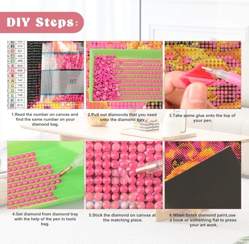 Image of QENSPE Diamond Painting Art Kits for Adults, DIY Pink & White Flowers Full Drill Diamond Art for Beginners, 5D Round Diamond Dots Paintings Gem Art Crafts Home Wall Decor Gifts 30x40cm