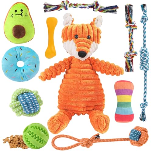 AMFUN Giochi per Cani, Set di 11 Giocattoli da Masticare per Cuccioli, Confezione Giocattoli di Lusso per Dentizione di Cani di Piccola, Cotone Naturale e Non Tossico