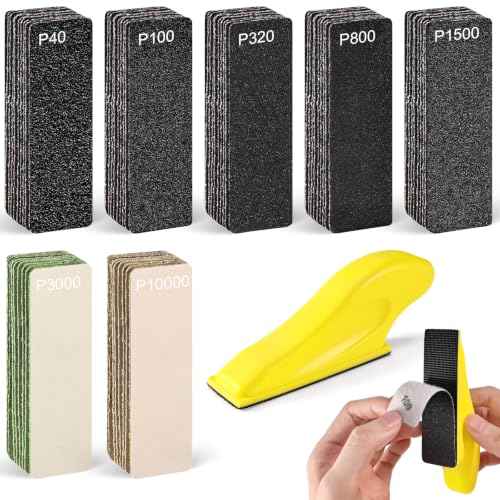 Image of 71 Pieces 40-10000 Grit Wet and Dry Sandpaper, GOH DODD Micro Detail Sander Kit, Mini Hand Sanding Block with Hook and Loop Sand Paper for Woodworking Tight Narrow Spaces Auto Metal Glass Resin