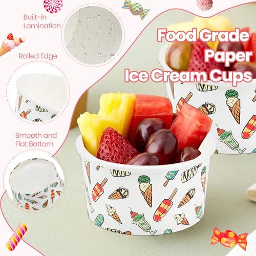 Kleemeiero 50 Stück Eisbecher aus Papier Mit 50 Stück Löffel 125ml Einweg-Kuchenbecher Eisschalen Pappe Pappschalen Dessertbechers für EIS, Dessert, Fingerfood, Joghurt 3