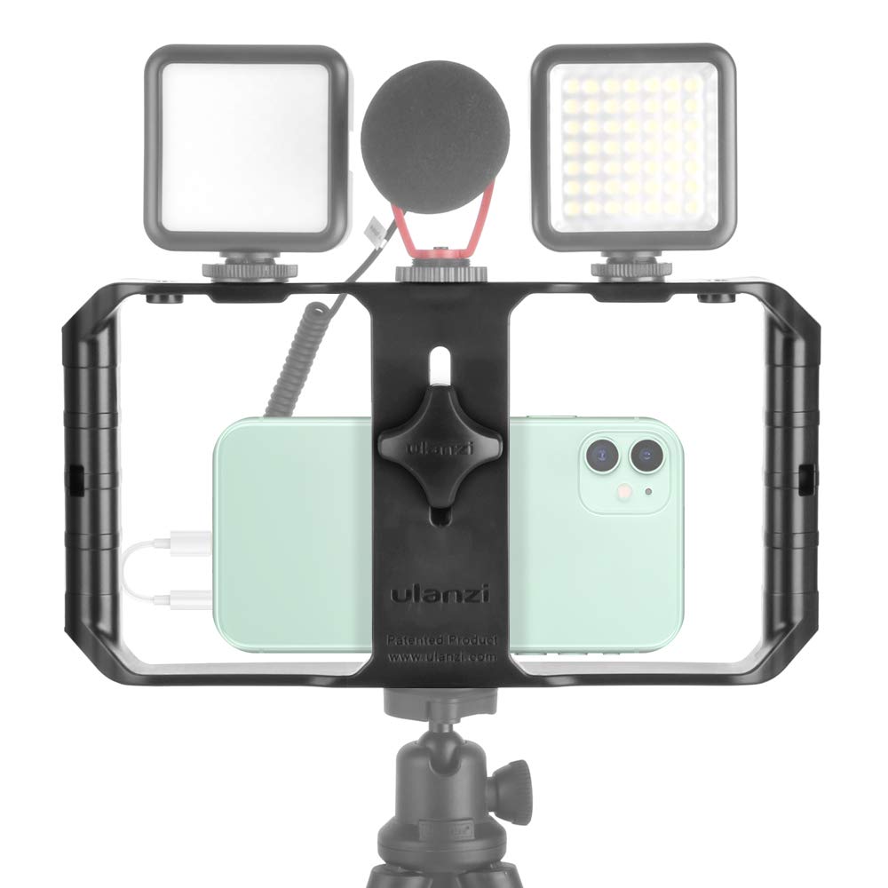 U Rig Pro Smartphone Video Rig,Phone Video Stabilizer Handle Grip Tripod Mount with 3 Cold Shoe Mount for Videomaker Film-Maker Video-grapher for iPhone 12 11 Pro Max XS X 8 7 Plus Samsung S20 Note 20
