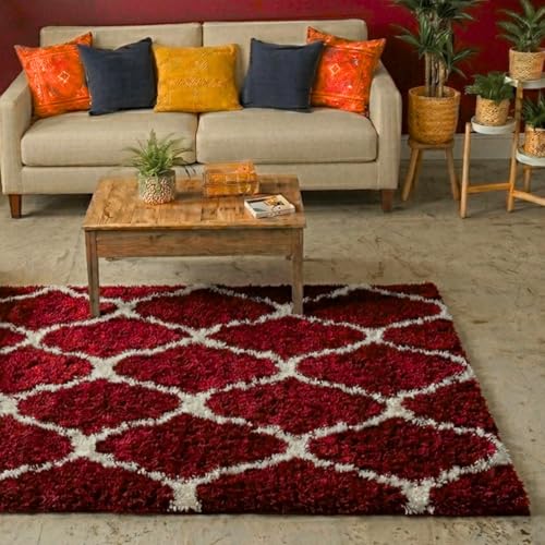 Image of Ultra Premium Shaggy Polyester Micro Rug | Super Soft Fluffy Carpet | Non-Slip Washable Area Rug for Bedroom Living Room - (Maroon M, 3x6 feet, Rectangular)