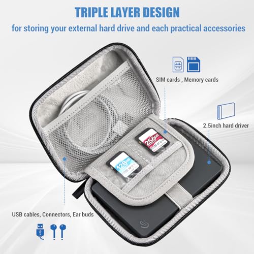 Image of ProCase External Hard Drive Travel Case for 2.5 inch HDD /SSD -Silver | Fits Seagate Portable, Samsung T9, WD Elements, My Passport, Toshiba Canvio Basics, 1TB-5TB Drives, USB 3.0 HDD /SSD Storage