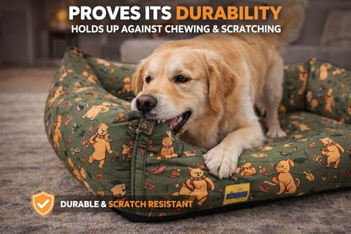 Image of SITSNOOZE XL Dog Bed (20 to 30kg) for Labrador, Golden Retriever, Husky - Orthopedic Sofa Mattress, Washable Heavy Duty Pet Lounger Cushion, Waterproof Non-Slip Calming Bed (Print 2, XL)