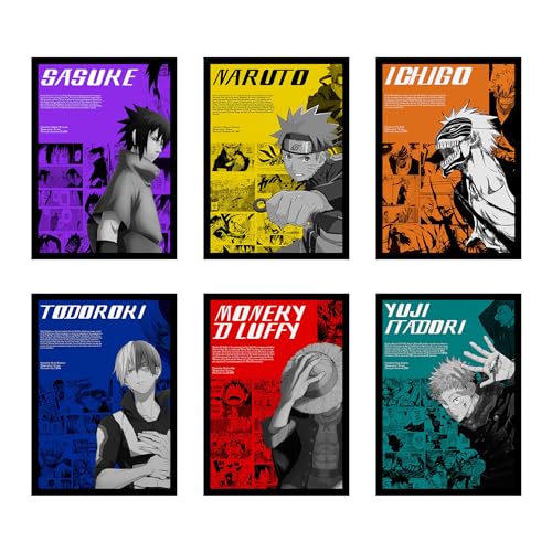 Image of CodersParadise Wood Amine Random Wall Poster Frames - Pack Of 6 | 8 X 12Cm (A4 Size) | Aesthetic Artwork Framed Posters | Framed Posters For Living Room