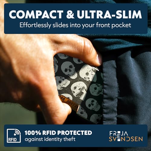 Image of Engraved Aluminum Wallet for Men - Slim Money Clip & Card Holder with Engraved Finish. Enhanced RFID Blocking, Compact, Unique & Minimalist Wallets