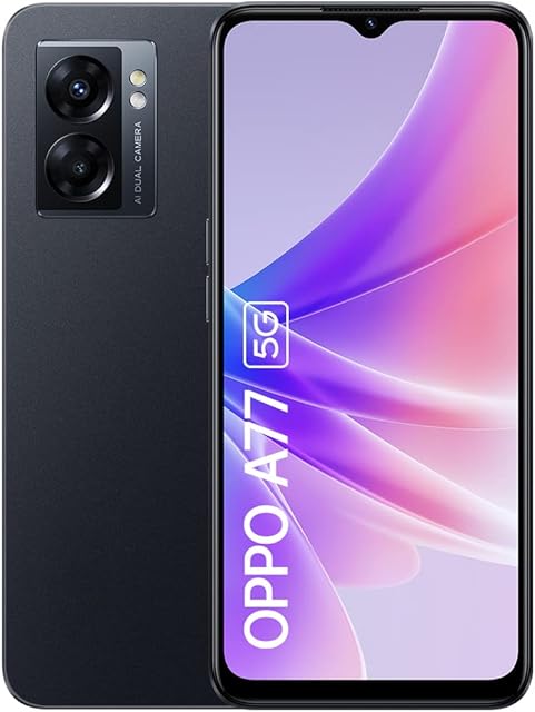 OPPO A77 5G Smartphone, MediaTek Dimensity 810 5G, 6.56 LCD HD+ 90Hz, 48MP+2MPrear camera, 8MP front camera, RAM 4GB + ROM 64GB with RAM expansion, 5000mAh 33W Supervooc, Midnight Black