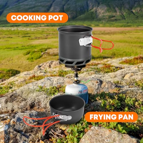 ALLOMN Camping Cooking Set, Outdoor Camping Cookware Kit Portable Cooking Mess Kit Pot Pan Sets for Backpacking Picnic Hiking Trekking Picnic Fishing Mountaineering, 1-2 Person Use - Image 6