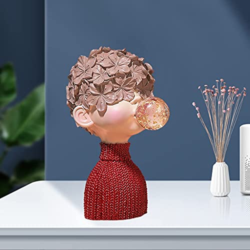 Resin Statue Figurine Bubble Boy Sculpture Lovely Boy Sculpture Desktop Ornaments For Home Office Decoration - Red #TOP4