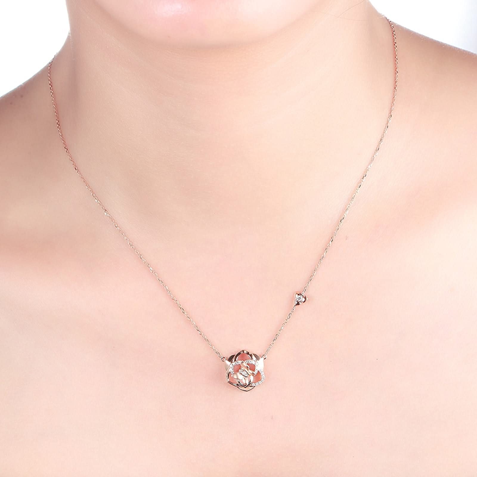 Collar de Oro Rosa, Collares con Colgante de Oro Rosa de 18 Quilates con Flores para Mujeres y niñas, Regalo para el día de la Madre/día de San Valentín, Oro Rosa