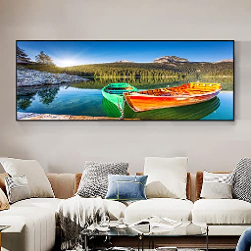 Toile paysage moderne lac montagne grand format peinture salon 70x210
