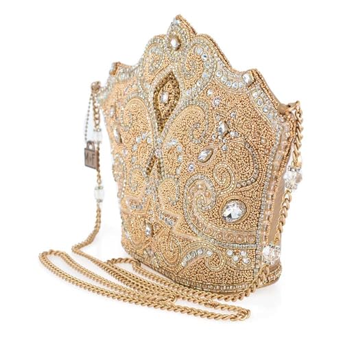 Mary Frances Golden Rule Beaded Crown-Shaped Crossbody Handbag with Crystal Embellishments Royal-Inspired Evening Clutch Bag, Gold3