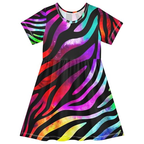 Vibrant Zebra Stripes Tile Toddler Dresses for Girls 2t Short Sleeve Cute Kid Spring Dress Little Girl