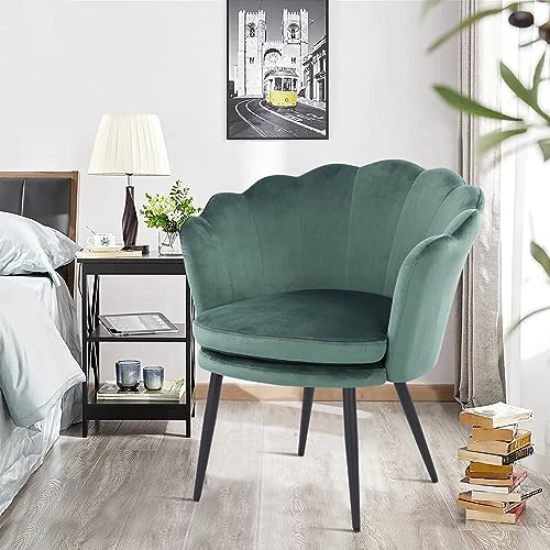 WOLMICS Schminktisch Stuhl aus Samt,Schreibtischstuhl Ergonomisch,Sessel Wohnzimmer mit Blütenblätter Rückenlehne,Schminkstuhl mit doppeltem Sitzpolster für Schlafzimmer/Schminkzimmer
