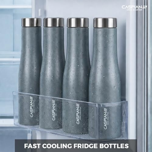 Image of CASPIAN / / / Aqua ISI Certified Stainless Steel Water Bottle (Grey Goose, 1 Litre) | Leak Proof Thunder for Fridge Home Office Travel School Kids Boys Girls Adults Sports Gym Yoga Gift | BPA Free