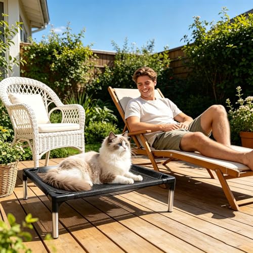 Générique Hochbett für Hunde- Metallrahmen, Größen S M (1 Stück) Atmungsaktive Hängematte | Kühlmatte Sommer hoch, Druckentlastung für Gelenke, Tiere, Senioren, Camping, Reise-2