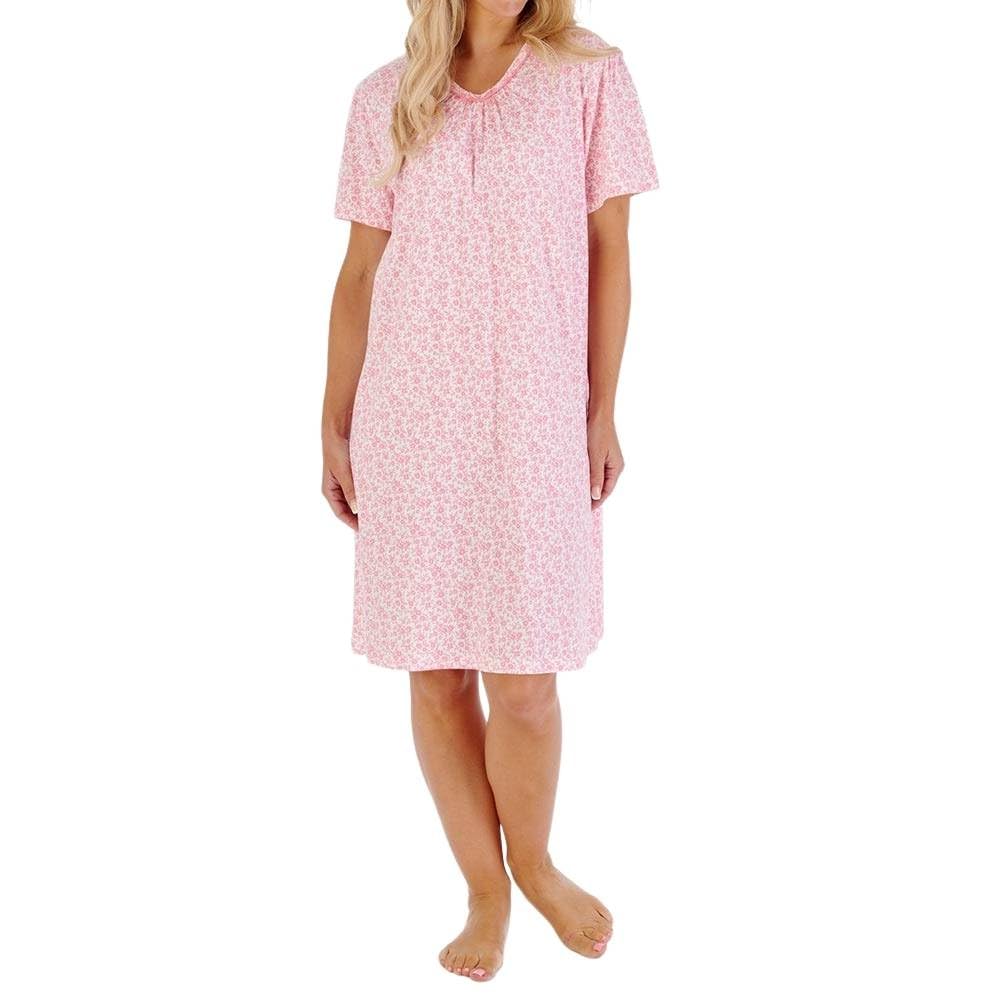 Slenderella Daisy Short Sleeve V-neck 40 Inch Cotton Nightdress (20/22, pink)