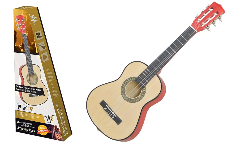 WS - Chitarra Classica - Strumento Musicale - 620612 - Legno Naturale - 92 cm - Plettro - Tracolla - Adesivi - Corde in Acciaio - Corde in Nylon - Principiante - Intermedio - Scoperta Musicale