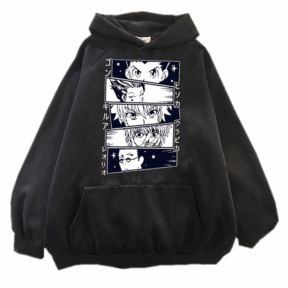 Charous Unisex Black Anime Manga Hunter×Hunter Cartoon Print Hoodie, Casual Loose Sweatshirts Used For Manga Fans Cosplay Gift