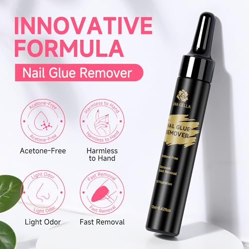 Image of UNA GELLA Semi Solid Nail Glue for Press Ons Lamp-Free 10ml and Soak Off Gel Nail Glue Remover for False Acrylic Nails 12ml, Super Strong G lue Quick Removal Kit