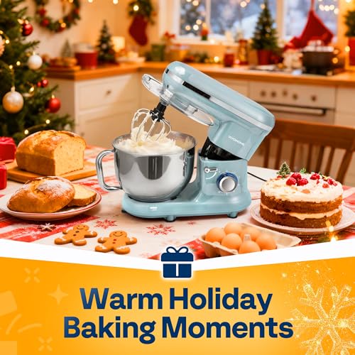 Image of VIVOHOME Stand Mixer, 6-Quart Tilt-Head Kitchen Mixer with Bowl, Blue | 10 Speeds, Dough Hook, Beater, Whisk, Splash Guard, Egg Separator, for Cake & Bread