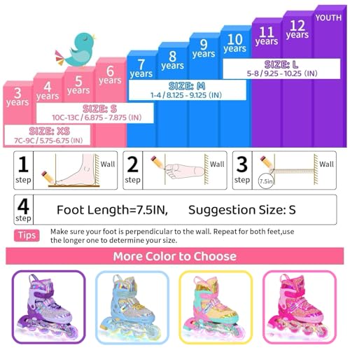 Nattork Inline Skates for Girls Kids, Candy Pink Adjustable Blades Roller Skates with Light up Wheels for Ages 4-12, Best Birthday Gift for Beginners Indoor Outdoor Sports - image 5