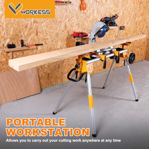 WORKESS Portable Miter Saw Stand with 6.75 in Wheels 330 lbs Load Capacity Heavy Duty Universal Mitre Saw Stand Tool Storage Trays WK-MS080 - Thumbnail 2
