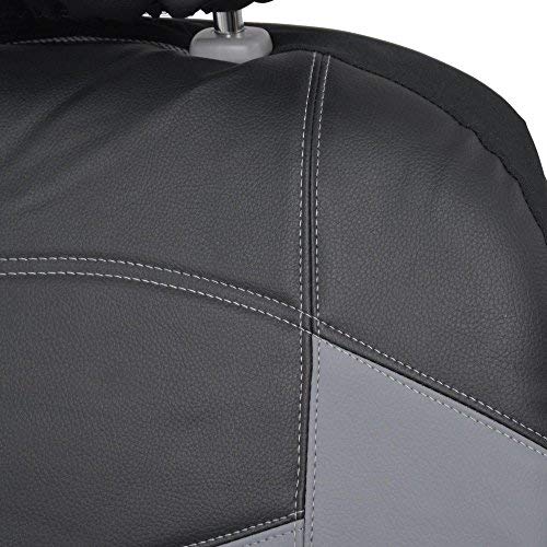 Bdk V-Leather Car Seat Covers & Steering Wheel Cover For Auto Care - Synthetic Leather Material - Carbon Fiber Accent Steering - Front Seat Coverage Protection (Slate Gray) #TOP2