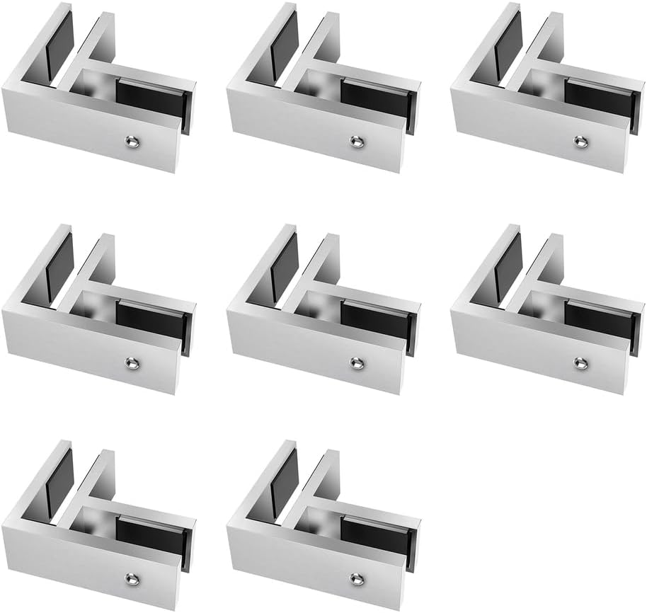 8 Pack Glass Shelf Bracket, 304 Stainless Steel Wall Mount Clamps Clip for Steps, Balconies, Staircases, Decks, Patio Stairs, Pool Fence,Silver,90 Degree