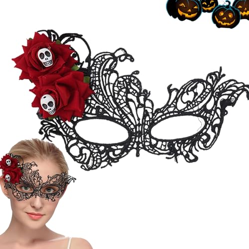 YUEcthynous Máscara veneciana para mujer, máscara de encaje para mujer, color rojo con rosas, arañas, esqueletos, para Halloween, disfraz de araña, para carnaval, fiesta (esqueleto)