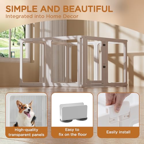 Citylife 8-TLG Welpenauslauf 75cm hoch, Hundelaufstall faltbar mit Tür, XXL Hundegehege Wohnung, Laufgitter für Hunde, Katzen, Kaninchen, Kleintiere, Transparent,120LX120WX75HCM