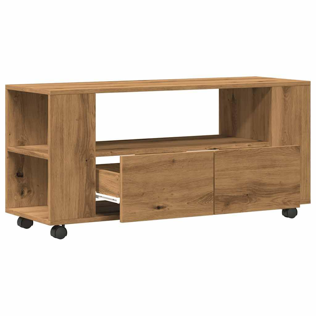 Snsowed Mueble TV Ruedas Madera ingeniería Roble Artisan 102x34,5x43cm, Mesa TV, Mueble TV Salon, Mueble Television, Mesa Television, Muebles De Salon, Mesa Salón TV - 855991