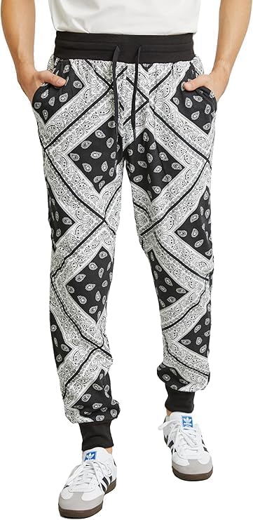 Men’s Bandana Print Fleece Joggers – Warm Winter Sweatpants with Elastic Drawstring Waist, Soft Lined Streetwear Pants - Image 3