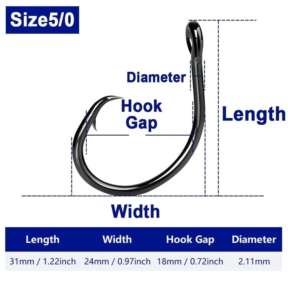 Amo da Pesca Fish Trip Circle Hooks 3X Strong Amo da Pesca in Acqua salata Esca Viva for Pesce Gatto, Tarpon, Marlin e Pesca in profondità for Pesce Spada Ami da Pesca(Size5-0)