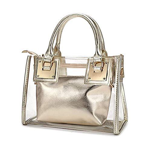AlwaySky Bolsa tiracolo feminina transparente, bolsa de mão fashion de designer 2 em 1, Dourado, 1