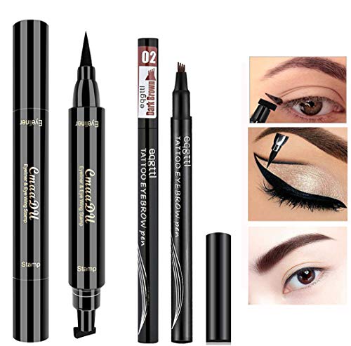 Winged Eyeliner Stamp,Dual Ended Waterproof Liquid Eye Liner Pen,Long Lasting Eyeliner Stamp Wingliner,2Pcs (Black /Dark Brown)