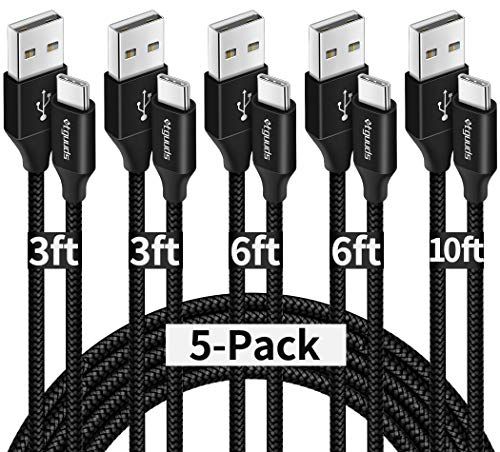 USB Type C Cable Fast Charging, etguuds [5-Pack, 3/3/6/6/10 ft] USB A to USB C Charger Cord Braided Compatible with Samsung Galaxy Note 20 10 9, S20 S10E S10 S9, A71 A70 A51 A50 A41 A21 A20e A20 A10e