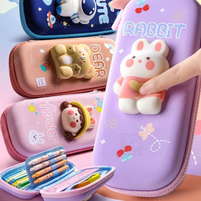 Image of Invite Enterprise Cartoon Theme 3D EVA Pencil Case - Multipurpose Zipper Pouch for Kids, Girls - Pen and Pencil Bag for School, Stationery Storage Box (Dear Small)