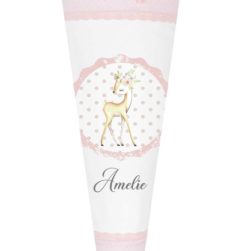Reh Schultüte mit Namen aus Stoff 70cm groß