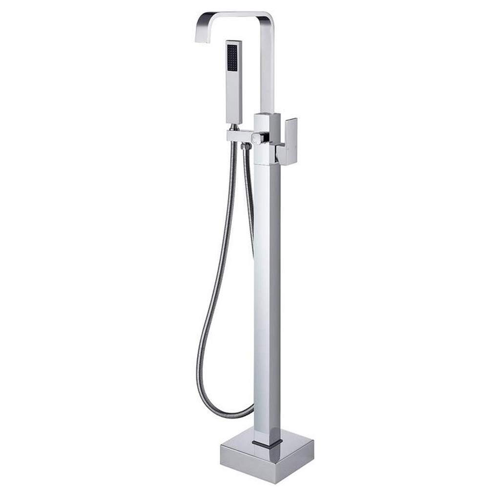 OZBMA Shower Set System, Freestanding Bathtub Faucet Tub Filler Black Waterfall Floor Mount Single Handle Brass Bathroom Taps with Handheld Set,Black (size_name Chrome)