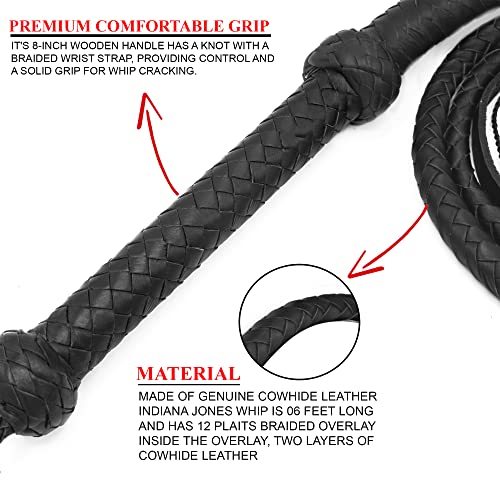 Ardour Crafts Bull Whip Made With Heavy Duty Cowhide Leather Whip - Indiana Jones Leather Whip For Beginners/Training/Toddler (6 Feet) #TOP5