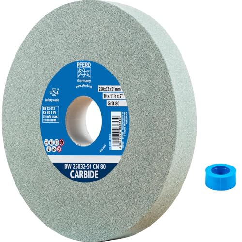 PFERD TOOLS Schleifbockscheibe CARBIDE, 250x32x51mm, SiC 80, 39009729 – Weiche, aggressive Schleifscheibe für harte Materialien, z. B. Hartmetall, mit Reduzierhülse (32mm)