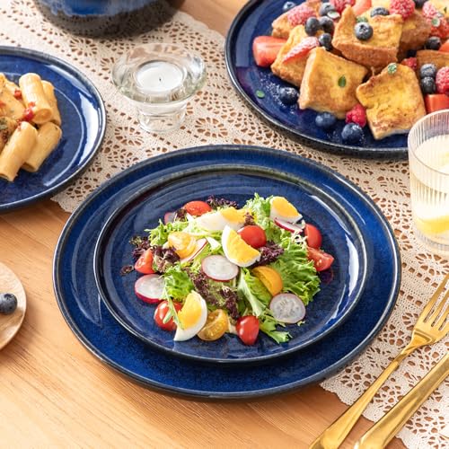Geschirr set 4 Personen, vancasso STARRY 12 teiliges GeschirrSet, Steingut Geschirr Blau, Tafelservice 4 Personen, Inklusive Speiseteller, Dessertteller und Müslischalen