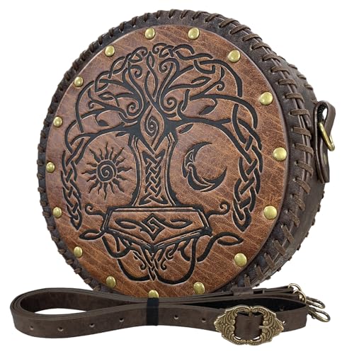 Image of HiiFeuer Viking Embossed Crossbody Bag, Nordic Faux Leather Belt Bag Satchel Bag, Medieval Portable Cosplay Shoulder Bag | Embossed